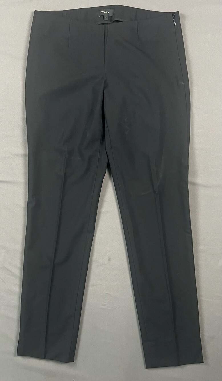 Theory Belisa 3 Sevona Black Virgin Wool Side-Zip Pants Size 2